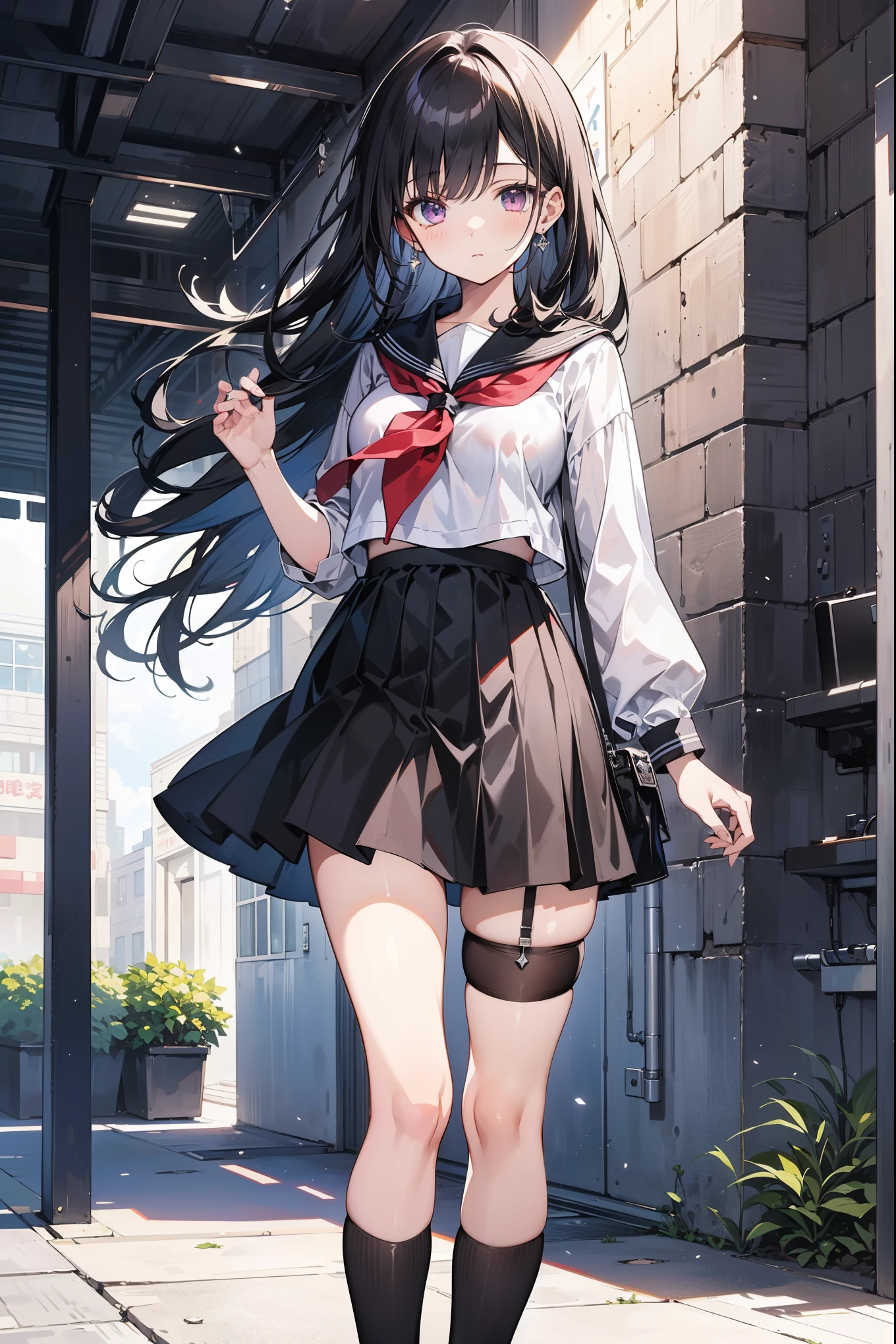 (masterpiece), (best quality), (4k resolution), (anatomy; perfect), , 1 girl, fair skin, red eyes, black hair), detailed eyes, perfect face, (locks, bangs), loose hair, (light effects in hair), eyebrow, nose, ear, tight mouth, smiling, sweatshirt OFF SHOULDER TOP, short skirt, tightig chest), (perfect belly), (perfect waist), Beautiful and perfect legs, standing, background scenery, in the park, new year, beautiful night, night lighting, looking at viewer shy