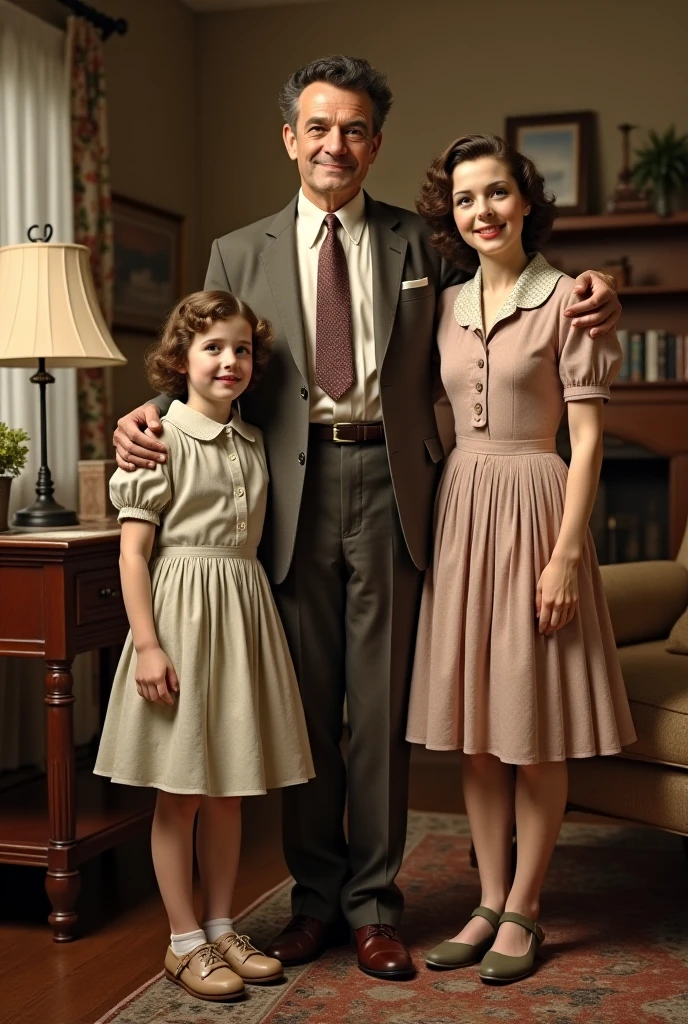 A vintage illustration of a traditional American family in the 50's --auto --s2