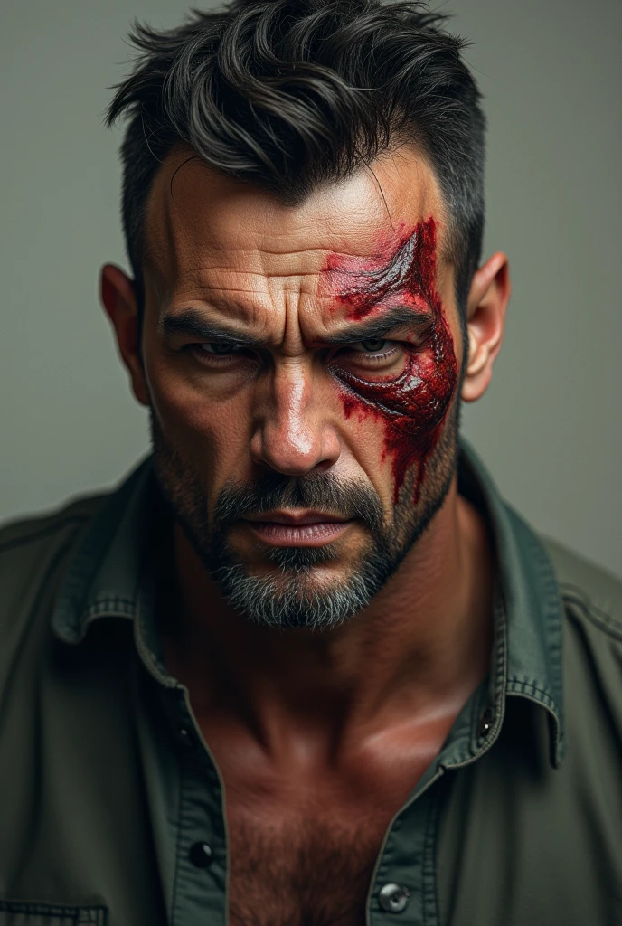 (zoom), (portrait), cinematic, drama, (zombie male), looking at viewer, (uhd:1.2), perfect skin, art, blurry background, 8k