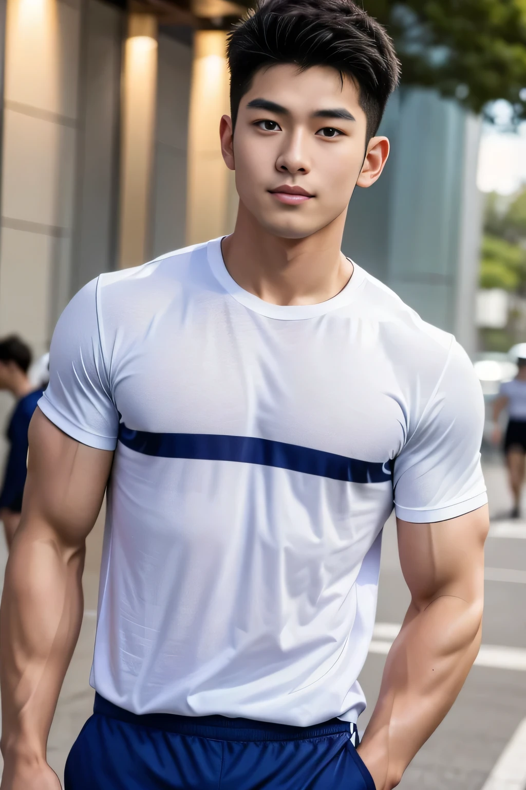 18-year-old male、 Japanese、 handsome、 macho、 athletes