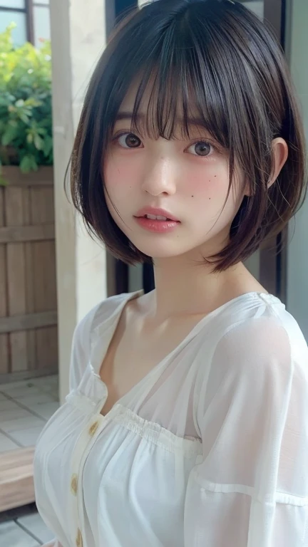 masterpiece, quality, Awareness-raising, Platinum Earrings, Platinum Necklace, One Girl, cute, medium breasts, (Dynamic Lighting:1.2), Cinematic lighting, Exquisite facial features, Delicate eyes, Sharp pupils, Realistic student, Depth of written boundary, ボケ Depth of written boundary, Sharp focus, (Very detailed, bloom, Shine:1.4), Lots of little gems、Green light、 (full body from front:1.2),(濡れた服, 白いドレス, 透け感のある服, タイトなミニドレス, 細いストラップ, ノースリーブ:1.4),