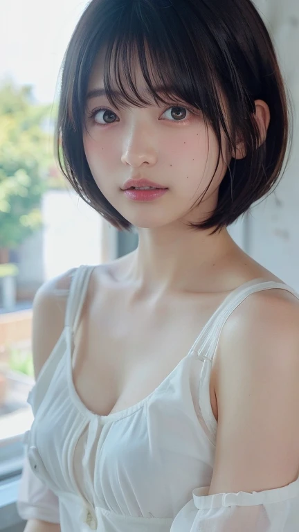Shorthair white girl cabello corto blanco woman