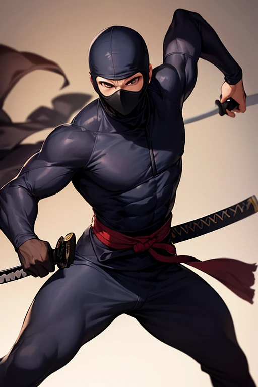 1male , Muscular , Ninja mask , ninja clothing , black yukata , serious expression , modern city background