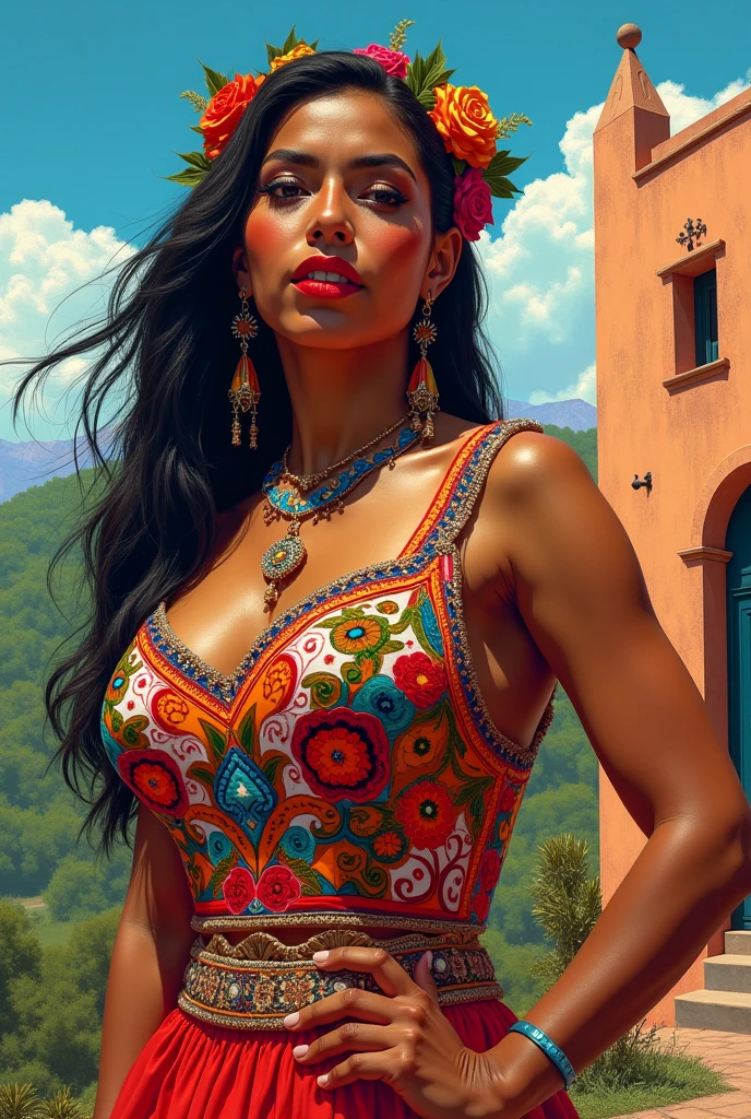 create Mariana Davalos in Full body photography of the most beautiful artwork in the world, a beautiful woman in intricate costume burning in the desert, rainbow colors, ArtStation, CGSociety, complex, high detail, clear focus, dramatic, realistic pictorial art trends Greg Rutkovsky