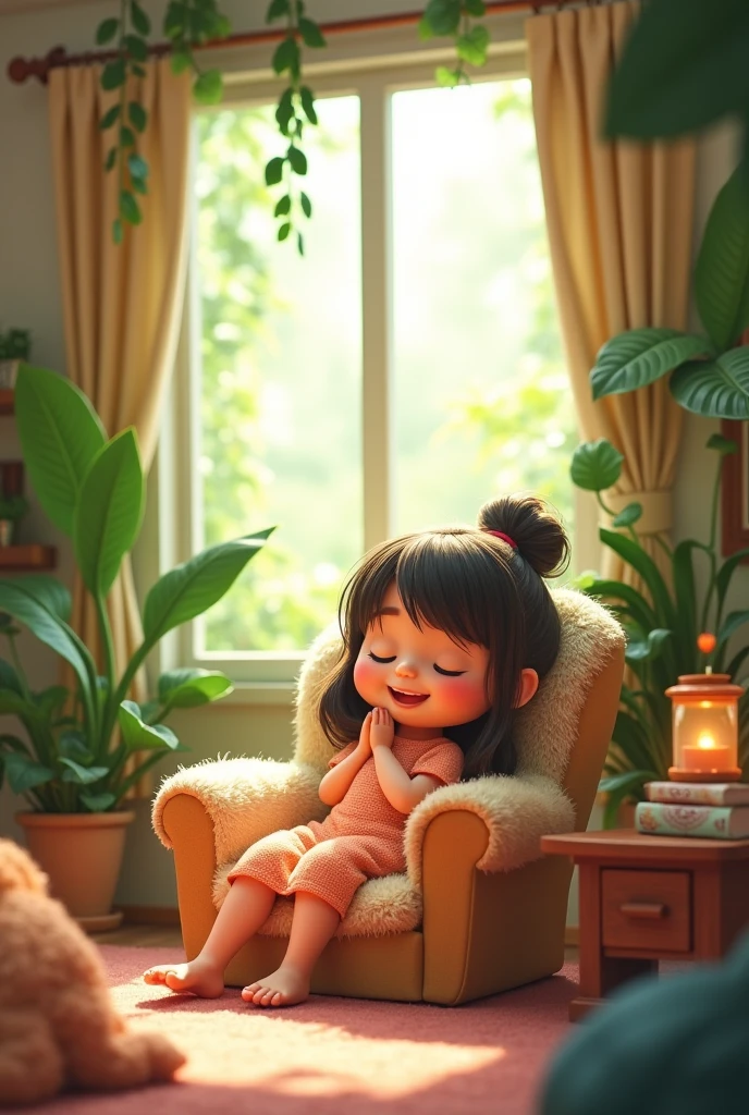A sock young woman at her home, pixar style, cinematic, masterpiece, high-aesthetic, realistic
