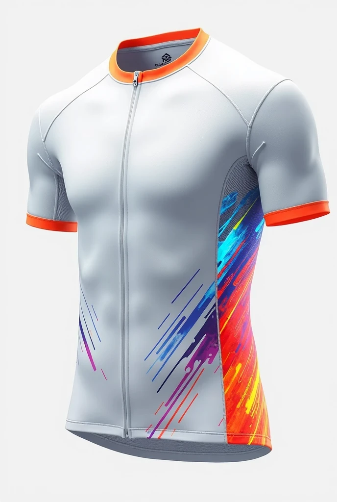 Design a cycling jersey with white and light blue colors, The image must contain the front and back view of the jersey