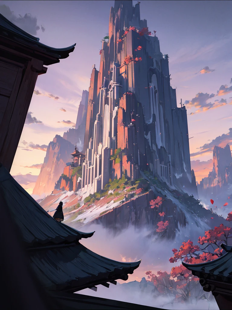 Paint mountain tops with pagodas and waterfalls, cyberpunk chinese ancient castle, andreas rocha style, inspired by Andreas Rocha, Epic fantasy digital art style, Detailed digital 2D fantasy art, chengwei pan on artstation, digital painting concept art, Rosla global lighting, mountain fortress city, dojo on a mountain, painted as a game concept art