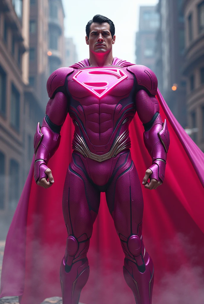 a man dressed in a superhero outfit, pink and blue outfit with a diamond emblem drawn on his chest, rock cover