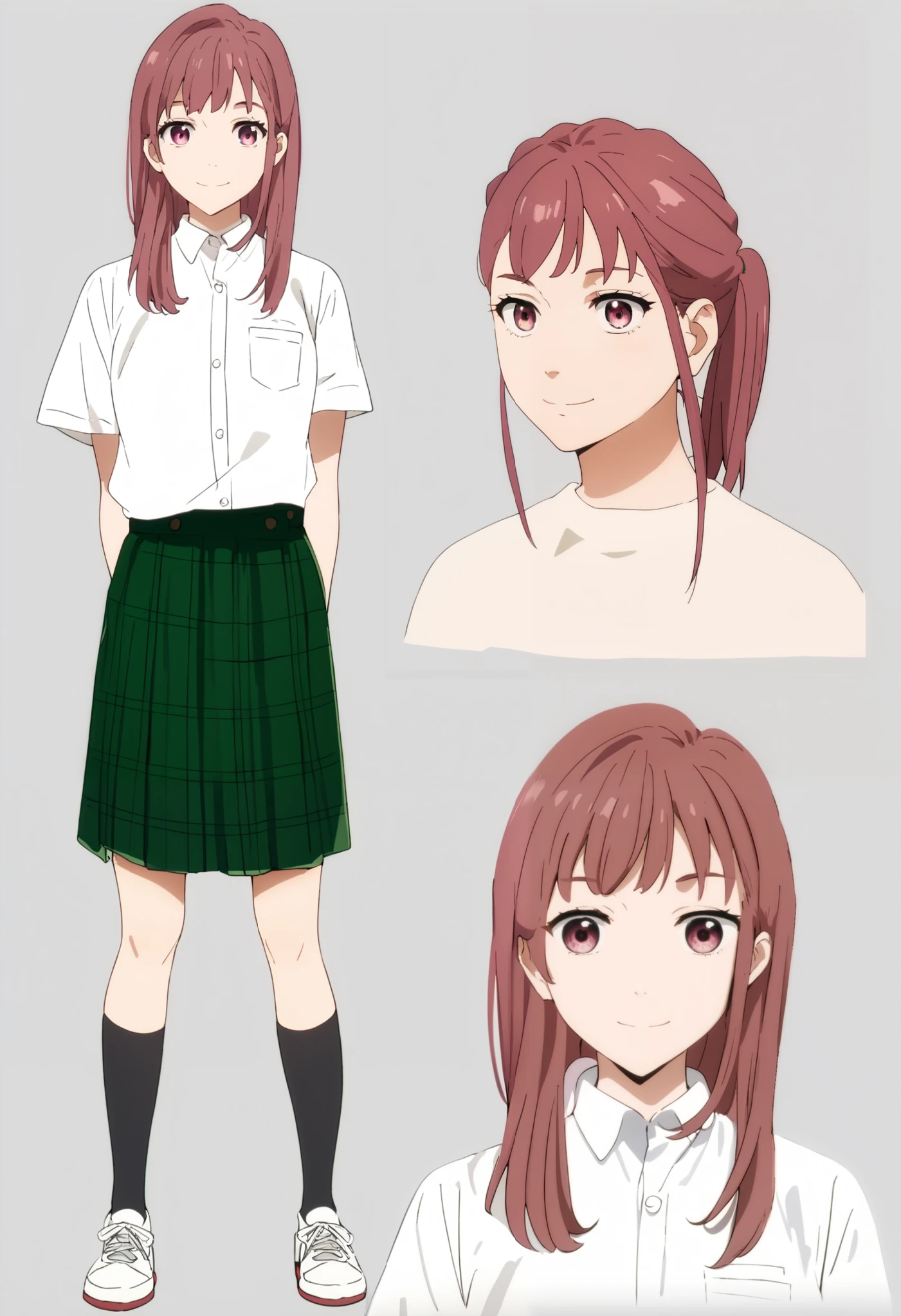 score_9, score_8_up, score_7_up, source _anime,
TachibanaKotoha ,
1girl, closed mouth, light smile,
character designer, wears school clothes, green skirt, white blouse, has pink eyes, brownish pink hair