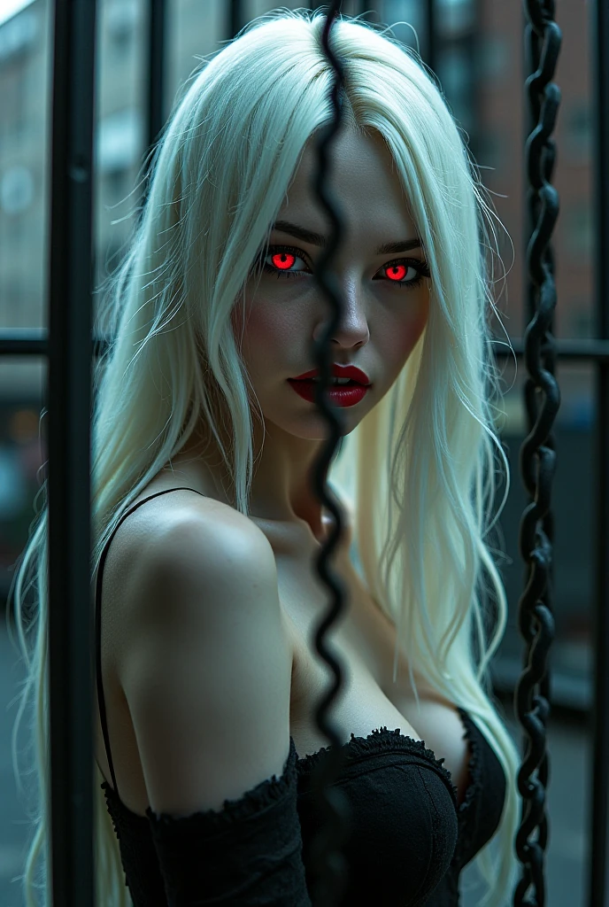fantasy comic art fog hiding female vampire, you only see a pair of glowing pink glowing eyes )) full body picture, (((the fog hides the face))), red lips, busty, stains of blood, blond hair, vampire teeth: 1.5) glamour dress, you see only the glowing eyes , you see only the pair of eyes, fantasy dark alley background, the fog fills the alley, you see only the glowing eyes