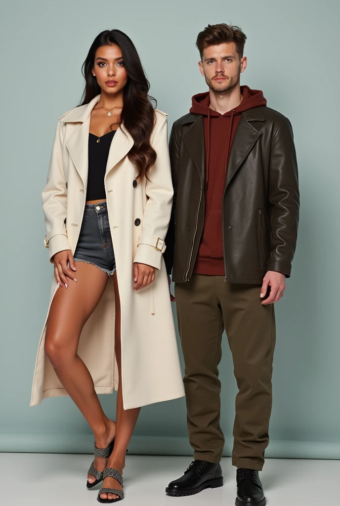 I want a real image of a female and male model wearing fashionable clothes for young people