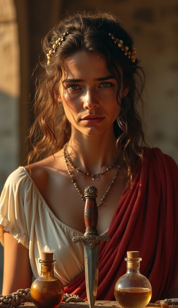 Foto RAW, foto retrato a woman lying on the floor with eyes closed and a sad face with blood on her clothes in front of a crowd of people, inspired by Magali Villeneuve, fantasy art, wow 4 k detail fantasy, cinematic trailer, medieval high fashion, tomb raider beautiful, [ cinematic, woman with braided brown hair, stunning visuals with rtx on, beautiful, sombras duras, Cinematic Shot, dramatic lighting