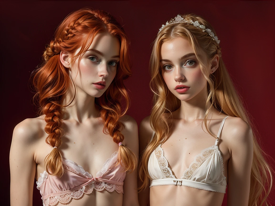 2heads, two headed girl, (one torso:1.5), pale skin, Scottish redhead, ager, white girls, different ages, (two heads on one body:1.4), (first head uncomfortable:1.5), (second head unhappy:1.5) conjoined twins, heads side by side, one torso, young, uncomfortable, barefoot
