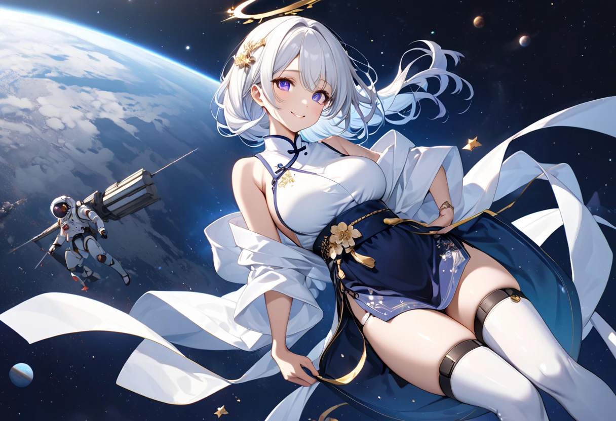 ((Highest quality)), ((masterpiece)), (detailed), One girl, Angle from below,Elf Girl,Sexy,Space messenger