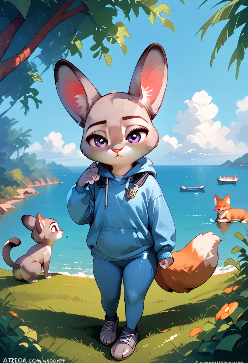 by sniffsnorf cat character poses with different poses of a fox , skin judy hoops, loli , realist
