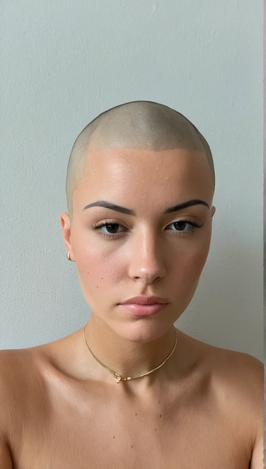 She has a shaved head