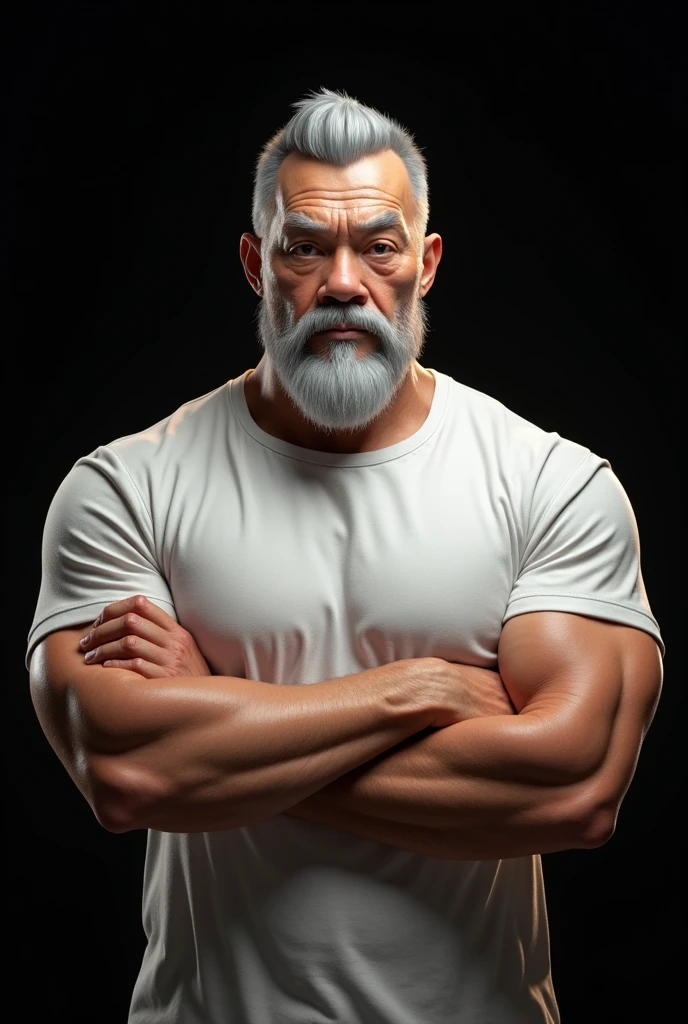 (masterpiece, intricately detailed, highest resolution, best quality:1.2),a cocky Indian pajet, a 80 y.o muscle dad with a muscular physique sitting on a chair completely naked with black eyes,dark-skinned male, bald head, signature mustache, chest harness, huge beard, mutton- chops,flaccid penis,saggy balls,((excessive cum:1.2)), ((cum on body:1.2)), cum drip, hairy chest,vascular,muscle striations,soft light,fantastic realism,