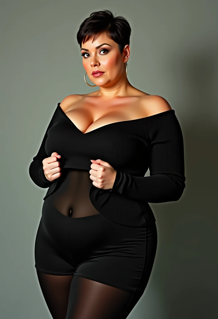 Japanese, mature, (alone), 60 years old, (Wrinkles around the eyes:1.2), Soft big breasts, Mature Woman, Super big , Glamour, Sexy, Watching the audience, Extra large breasts、Wearing a tight-fitting knit、Tight-fitting knit dresini skirt、Plump、Spread your legs、(Panties exposed)、