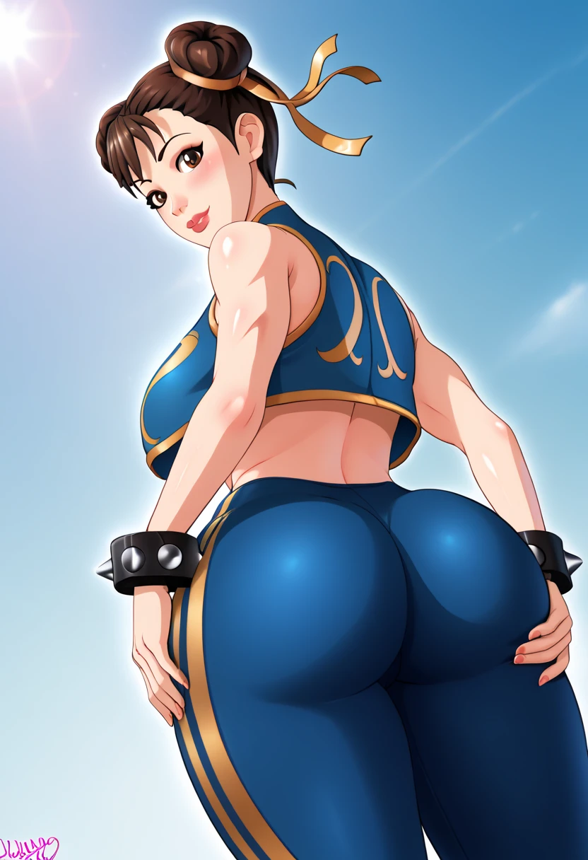 cowboy shot, solo, showing ass, [[[((thicc))]]], 1ponygirl, 4k, perfect lighting, extreme detail, detailed, sexy, anime girl, fat ass, tall female, blank white background, ((from behind)), ass, huge breasts, (((1girl))), (((solo))), (((curvy))), blushing, smirking, 1girl, source_anime,
chunlifortnite,1girl,short hair,brown hair,ribbon,brown eyes,jewelry,hair ribbon,sleeveless,hair bun,bracelet,lips,crop top,double bun,bodysuit,thick thighs,spikes,spiked bracelet,unitard,studded bracelet,chun-li
, holding up ass cheeks with both hands (view from below)