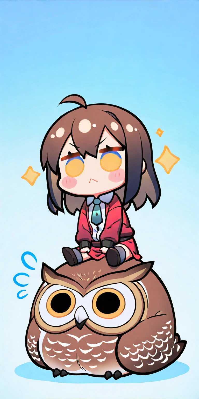 (1girl\(chibi\) is sitting on big owl:1.5). masterpiece, best quality