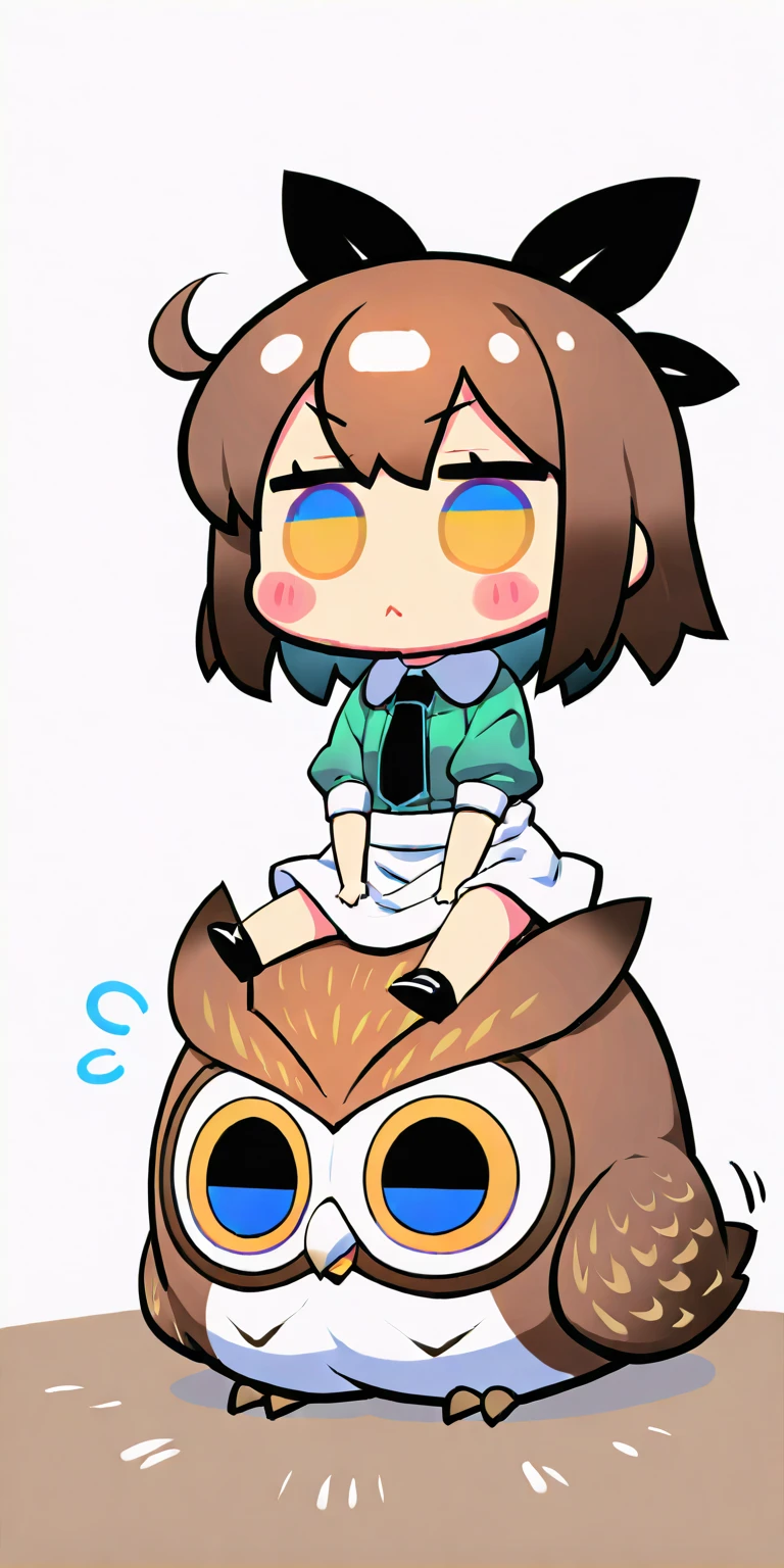 (1girl\(chibi\) is sitting on big owl:1.5). masterpiece, best quality