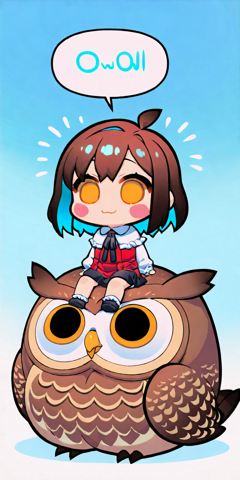 (1girl\(chibi\) is sitting on big owl:1.5). masterpiece, best quality