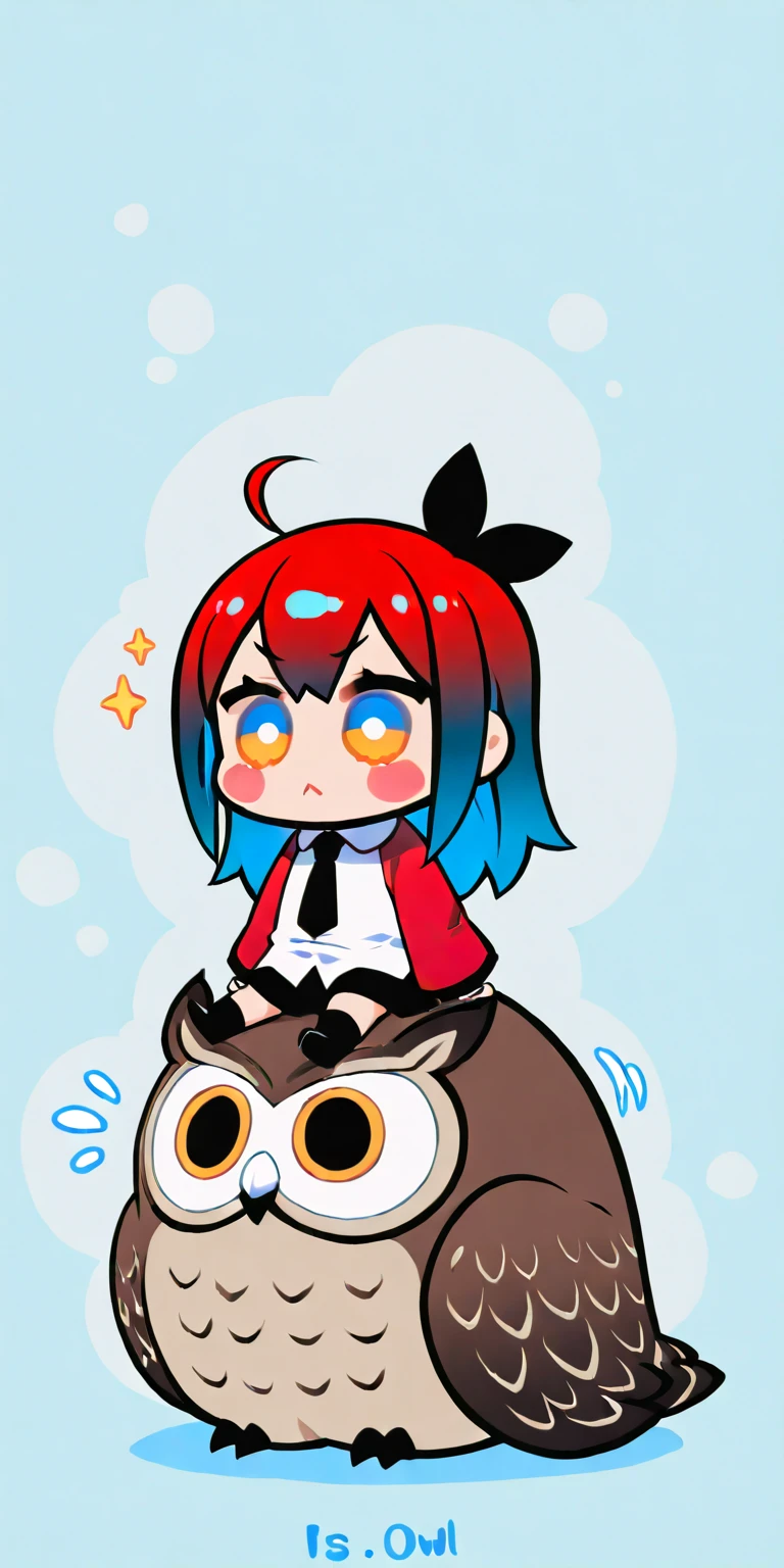 (1girl\(chibi\) is sitting on big owl:1.5). masterpiece, best quality