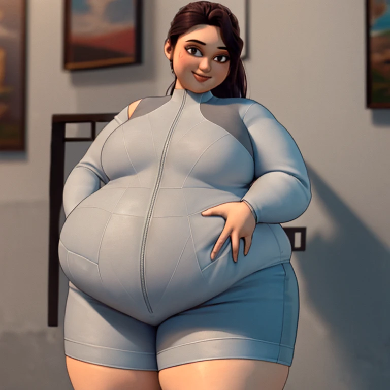 mndngwmn, (ultra realistic, 8k,high quality), (medium shot), wearing a turtleneck bodycon dress, on a balcony at night with city on background, Obesity Physique, Curvy Hips, Round belly, (plump Face, round Face, double chin:1.2), Plump Lips, fat rolls, belly rolls, soft