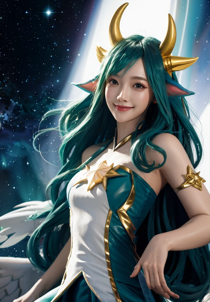 Star_guardian_Soraka, Alone, to smile,, ( masterpiece ,  Better quality, absurdities, detailed, ultra-detailed:1.3)