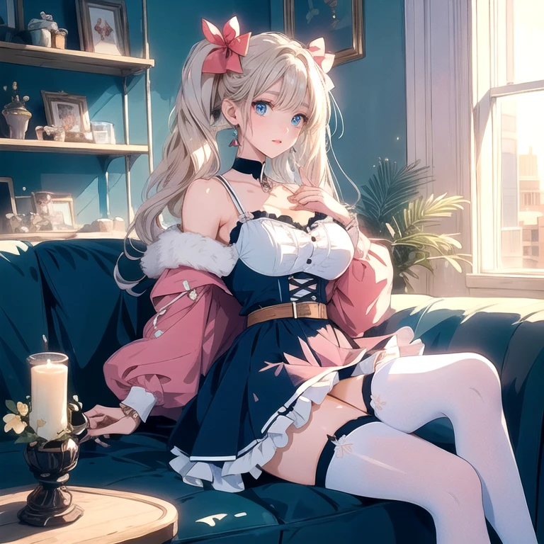 "Full-body anime character, beautifully detailed eyes and lips, long eyelashes, soft and elegant expression. A young woman with a slender, graceful figure, wearing fashionable, sexy perfect body, big breast and butt, stylish clothing that enhances her charm. Her face is delicate, with gentle features and a serene aura. The lighting is cinematic, with soft highlights and low-variance brightness that creates a dreamy, vibrant atmosphere. The scene is framed artistically, with high-resolution details and smooth color tones that highlight the character's beauty and elegance. (Best quality, 4k, 8k, high resolution, masterpiece: 1.2), ultra-detailed, digital painting, portrait style, glamorous, soft lighting." 1girl, belt, blue eyes, bow, cloud, dress, garter straps, long hair, long sleeves, parody, red sky, sky, solo, white hair1girl, belt, blue eyes, bow, cloud, dress, garter straps, long hair, long sleeves, parody, red sky, sky, solo, white hair1girl, beatrice \(re:zero\), blonde hair, blue eyes, book, bookshelf, capelet, character doll, couch, crown, drill hair, frills, fur-trimmed capelet, fur trim, hair ribbon, indoors, long hair, looking at viewer, mini crown, natsuki subaru, open mouth, pink ribbon, red capelet, ribbon, sidelocks, sitting, solo, symbol-shaped pupils, twin drills, twintails1girl, bare shoulders, black bow, black hair, blue eyes, bow, bracelet, breasts, city lights, cityscape, closed mouth, collarbone, dress, earrings, ichinose shiki, jewelry, long hair, medium breasts, ne