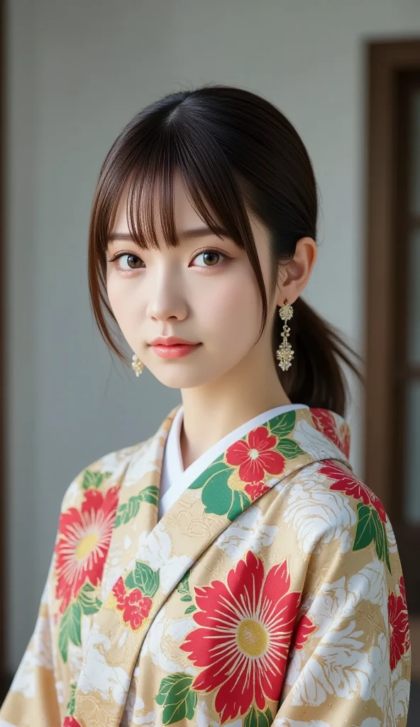 (Japanese anime style:1.4), 8k resolution, masterpiece, top quality, Award-winning works, new year post card, sole girl, (photo of a girl who is wearing Japanese traditional kimono printed on the card:1.4), (title printed which says " happy new year " on the card:1.5), (image of white snake printed on the card:1.4)