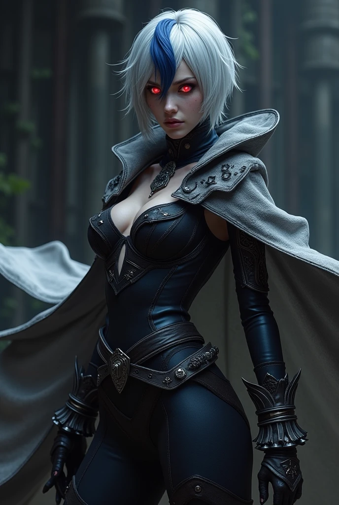 8K,Grim Reaper with a very large scythe,Skeleton Face,Red eyes,White haired mohawk,Black hooded robe,Highly detailed photos, Ultra-high resolution, masterpiece, Highest quality, Perfect glowing skin, Perfect lighting, Detailed lighting, Dramatic Shadows, Ray Tracing, Looking at the audience, Small breasts, Beautifully detailed hazel eyes, Sharp Face, Clear Eyes, Red lips, Long bangs, Short Curly Hair, ((Dark Land of the Underworld)), Upper Body, masterpiece,Highest qualityのフォトリアリスティックなRAW写真。Bright colors,Rich colors, Backlight, Cinema Lighting, Film Grain, to be born, 50mm lens, Nikon D850,Detailed character art,Fantasy art,Ultra-Realistic Skin,Perfect hand shape,Deadly landscape,Skull coat of arms,Skull Face,Very large breasts,White-haired Grim Reaper,