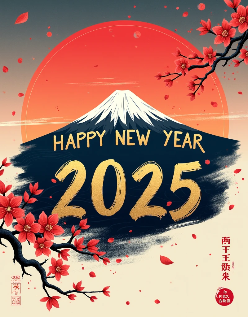 new year poster, text "HAPPY NEW YEAR 2025", japana style, 