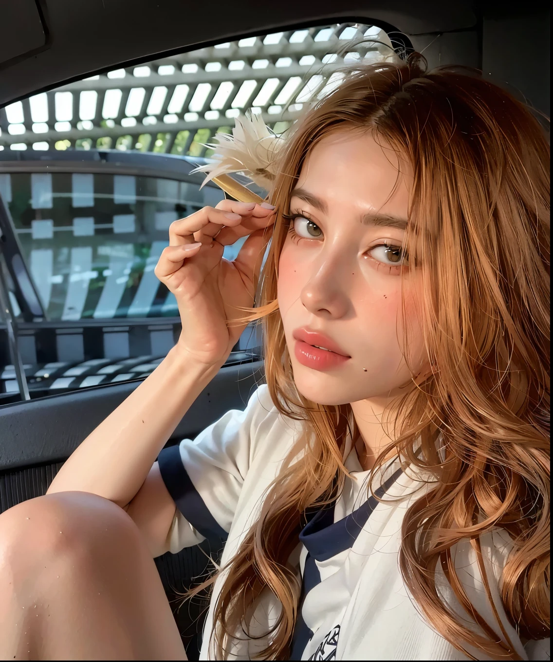 Chica araffe asomada a la ventanilla de un auto con la mano en el alféizar de la ventana, Lalisa Manobal, Lalisa Manoban de Blackpink, parque roseanne de blackpink, con flequillo, con flequillo completo, asintió, jossi de blackpink, CL, sol yunjoo, jennie rosa negro, sakimichan, portrait of jossi de blackpink