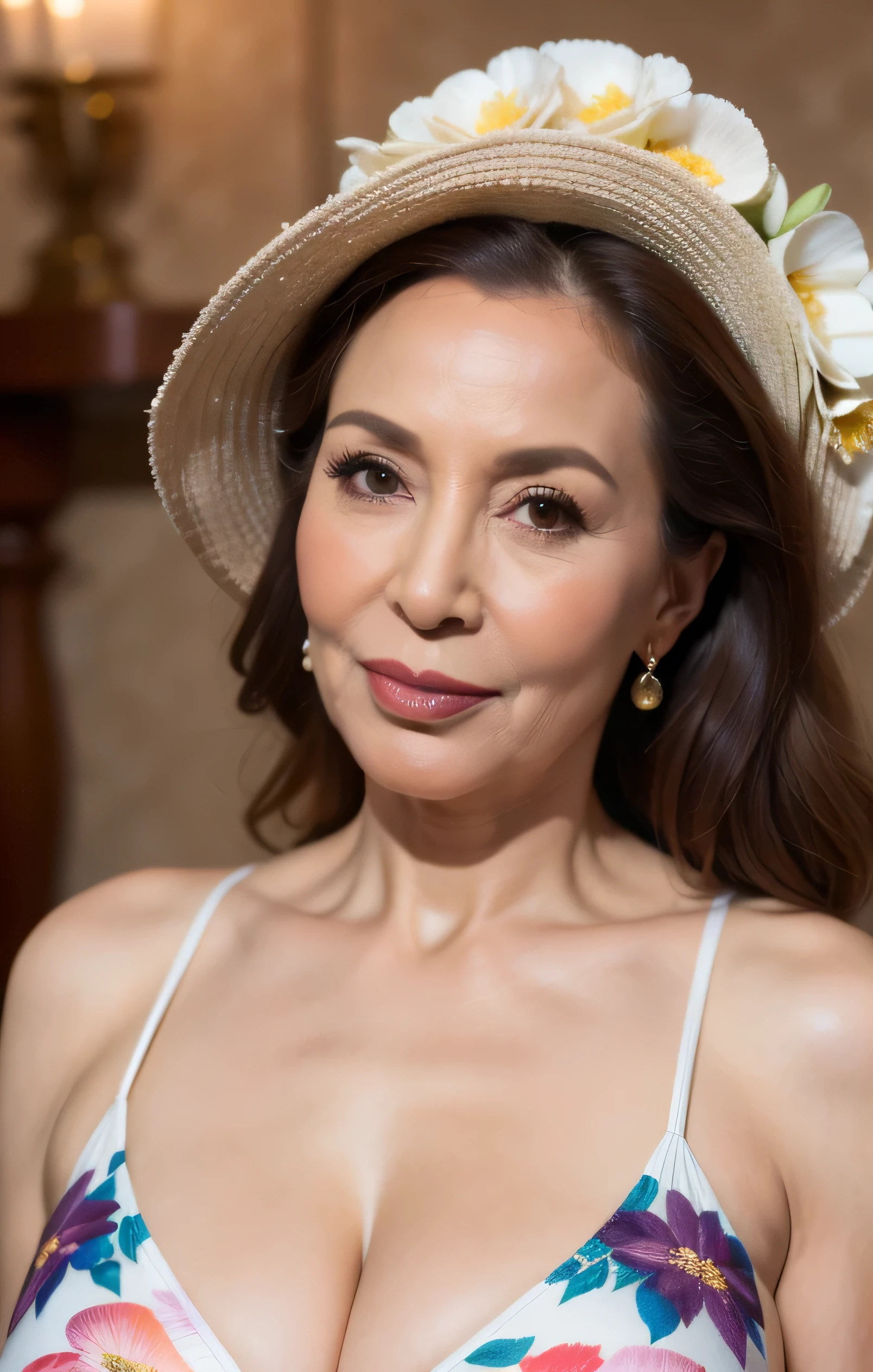( top quality,8k,masterpiece),# Dildo ,
Portrait of a Mature Woman,Well deep,
very pretty face , lip gloss,
Big Breasts , floral high leg swimsuit