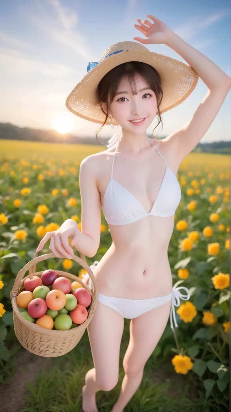 Ancient Greek maiden, Ancient Greek clothes, woman, pure smile, Caravaggio painting, flowers, fruits, big breasts Tong ,Caravaggio chiaroscuro, dark background