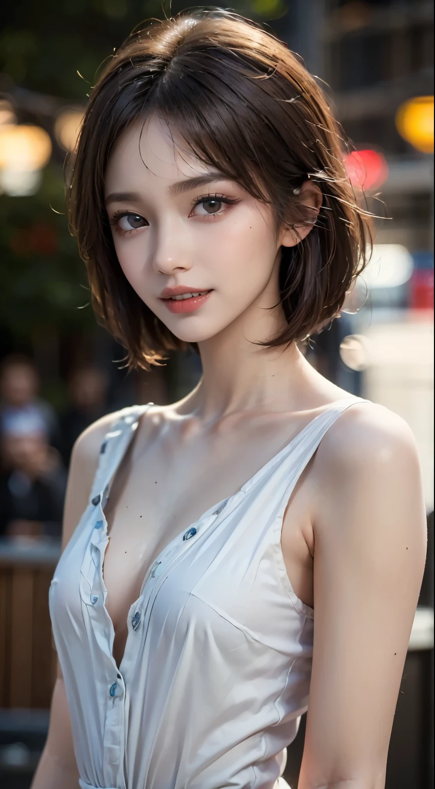 (巨作:1.3), (8K, Photorealistic, OriginalPhoto, Best quality: 1.4)
(1girl huge large breasts,Bustling street posing,)
Beautiful face, (Realistic face:1.3)
Nice hairstyle,(black color hair, Short hair:1.3)
realisticeyes,Nice detail eyes,(Cold eyes:1.2)
Beautiful skins,(Realistic skin)
(thighs thin,Small buttocks,line sleek:1.3),
(White top,1.4)
(White shorts,Tight:1.2)
natural and feminine fingers,absurd res,enticing,Super-High Resolution,Ultra photo realsisim,abundantly detailed,the golden ratio