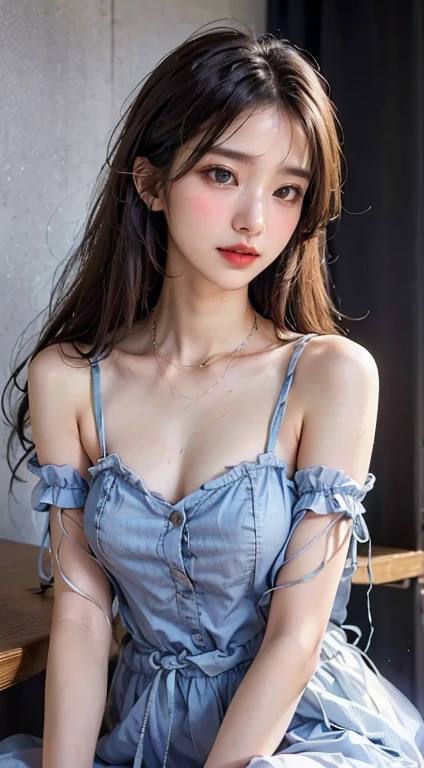 Top image quality、Raw photography、超A high resolution、Cute girl at 18 years old、Shooting for one person only、big round chest、cleavage of the breast、Patterned tank top、Skirt、Shiny hair、Beautiful Eyes of Details、very elongated eyes、Beautiful eyelashes、Beautiful double eyelids、Beautiful legs、eyeshadows、耳Nipple Ring、Standing bossily with hands on hips、Gestures to seduce men