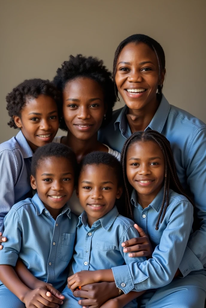 Dark skin mother with four kids