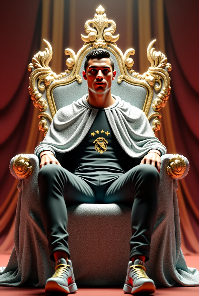 LET IT BE A PLACE WITH RED AND YELLOW LIGHTS. THERE SHOULD BE A LION ON THE RIGHT AND LEFT, AND THE ROYAL HEAD IN THE CENTER. LET THERE BE A TURKISH FLAG IN THE PHOTO. A 23-YEAR-OLD MAN SITS IN THE ROYAL SEAT. MEN MUST HAVE A YELLOW AND RED TOP AND BLACK TROUSERS. "ARAZ DOGAN" SHOULD BE WRITTEN ON THE WALL WITH A 3D LOGO. THERE SHOULD BE A CARPET ON THE FLOOR AND IT SHOULD BE YELLOW AND RED IN COLOR. IT SHOULD WRITE "GALATASARAY" ON IT.