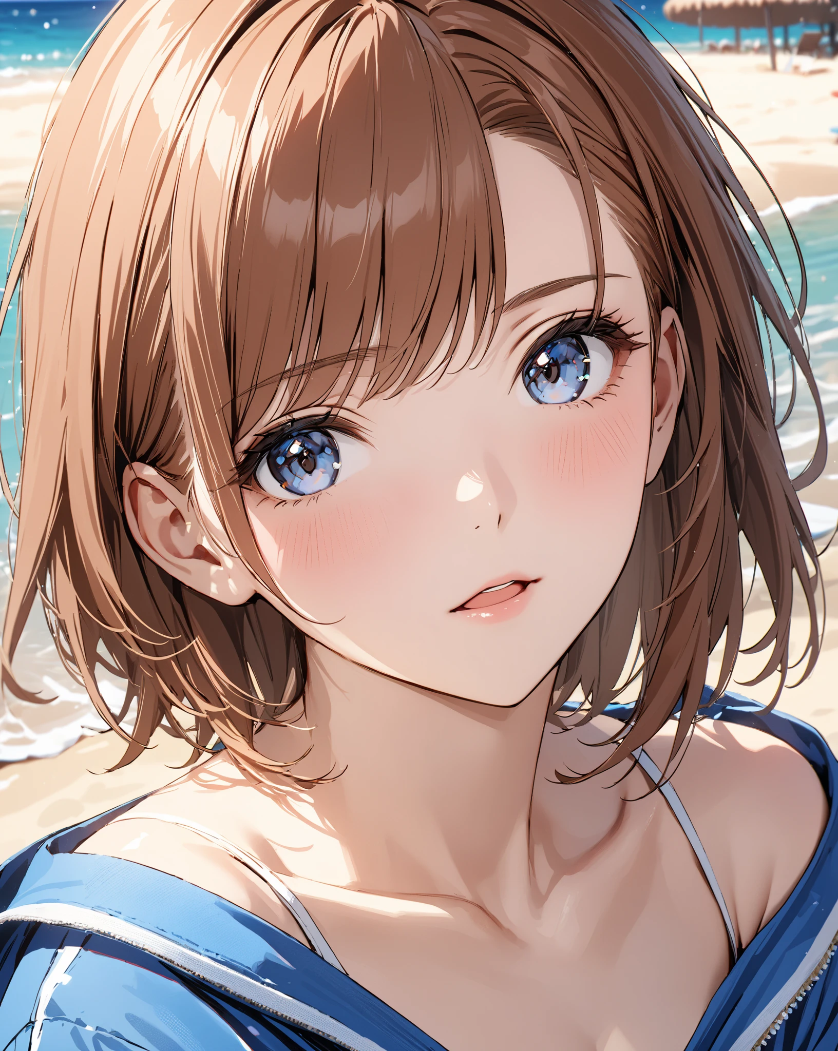Miku Nakano, miku nakano, Long Hair, bangs, blue eyes, Brown Hair, shirt, Hair between the eyes, Blue string bikini swimsuit,barefoot,Water Play,Wet Hair,Wet Hair,Wet swimsuit,Hair Bun, double Hair Bun,Hair Lock,smile,Open your mouth,Ocean水浴,True Summer,Clear skies,whole bodyがイラストに入るように,
break outdoors, Ocean,Sandy Beach,
break looking at viewer, whole body, (Cowboy Shot:1. 5)
break (masterpiece:1.2), Highest quality, High resolution, unity 8k wallpaper, (figure:0.8), (Beautiful attention to detail:1.6), Highly detailed face, Perfect lighting, Highly detailed CG, (Perfect hands, Perfect Anatomy),