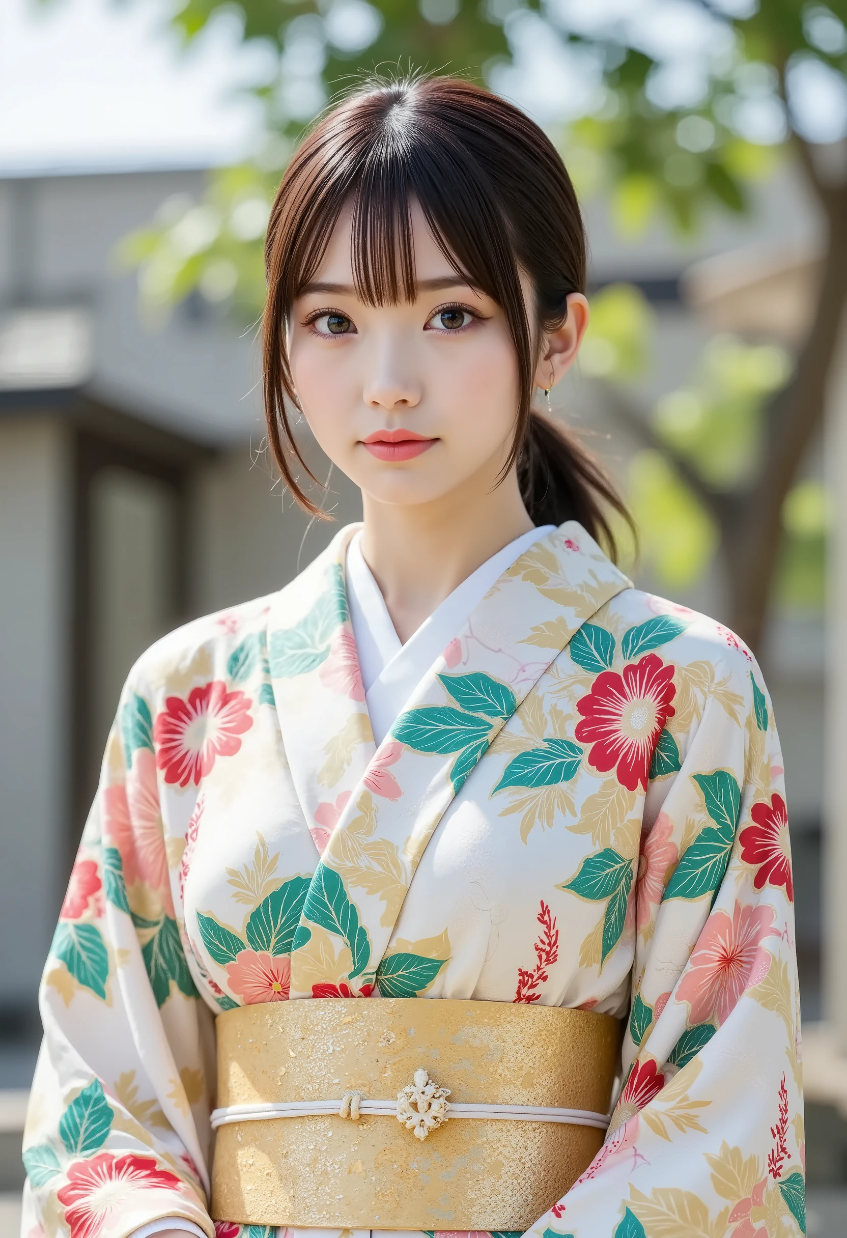 (Japanese anime style:1.4), 8k resolution, masterpiece, top quality, Award-winning works, new year post card, sole girl, (photo of a girl who is wearing Japanese traditional kimono printed on the card:1.4), (title printed which says " happy new year " on the card:1.5), (image of white snake printed on the card:1.4)