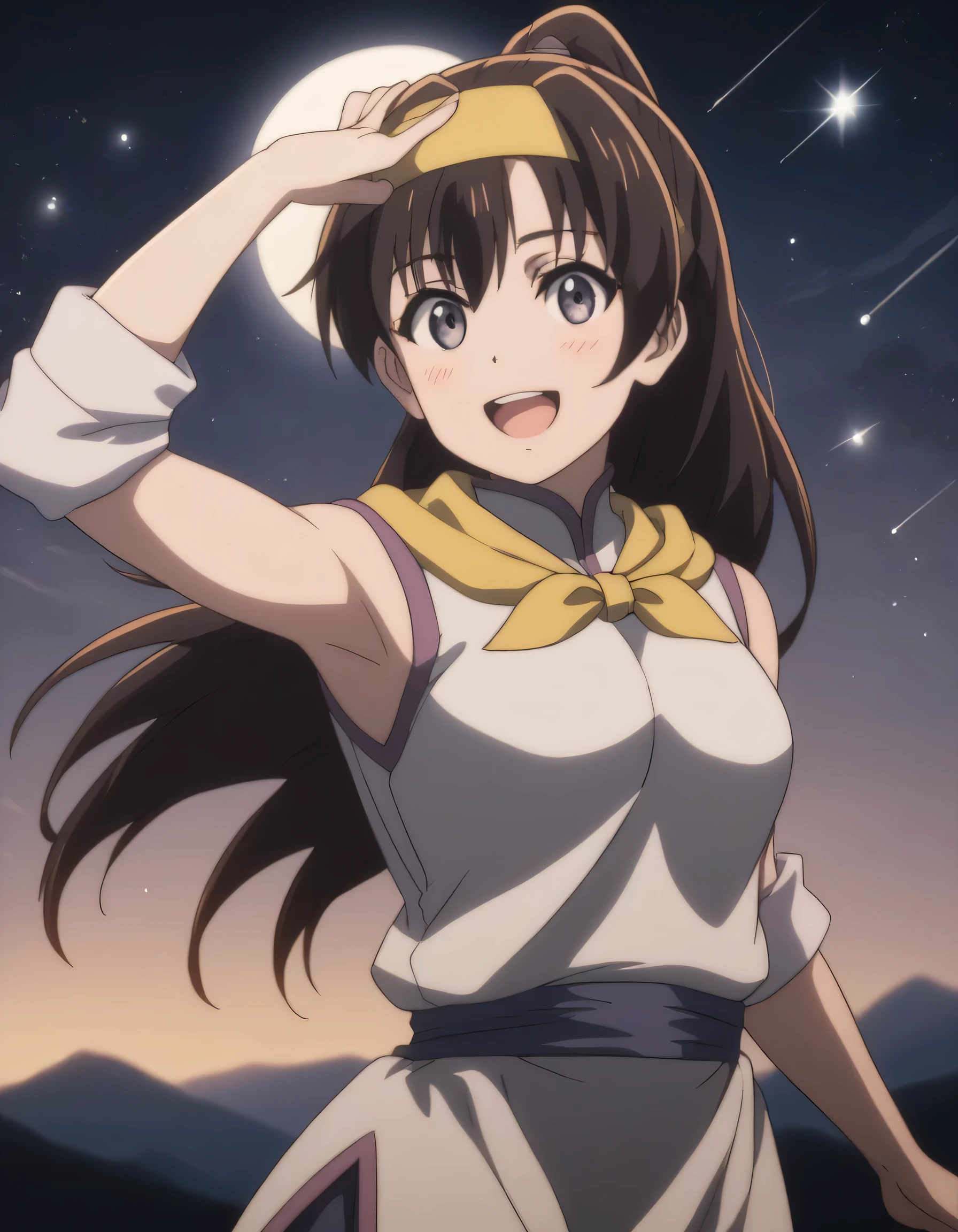Anime girl with long hair and a white dress and a yellow bow - SeaArt AI