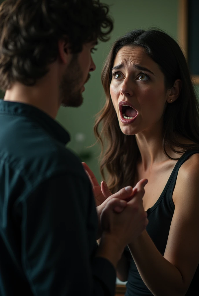 (A couple is physically assaulting a teenage girl, who is crying with tears streaming down her face.))The girl's expression is one of fear and pain as she tries to shield herself from the attack.) ((The scene is filled with intense violence and distress, with the couple's aggression starkly contrasting with the girl's helplessness and suffering.))