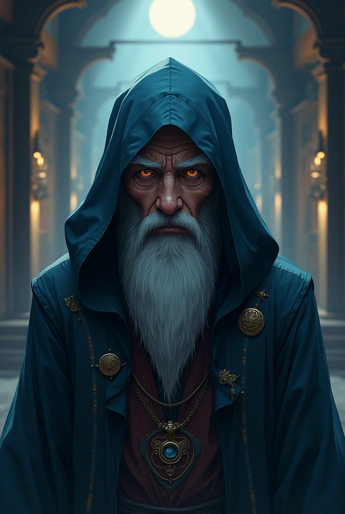 An Odin-like God playing poker with cards and chips in his hand 