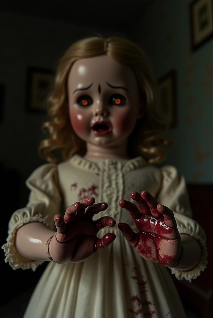 scary killer chucky doll with a knife