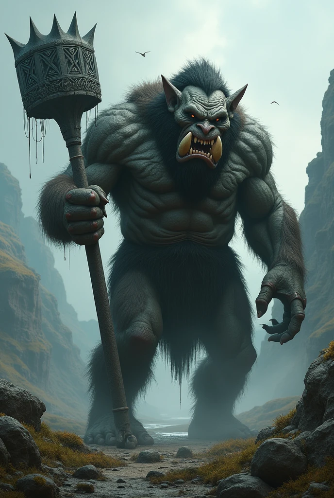 (8k, RAW photo, best quality, masterpiece:1.2), (realistic, photo-realistic:1.4), (extremely detailed 8k wallpaper), a large overweight troll with a large club storms screaming towards the viewer, fantasy setting
--chaos 100