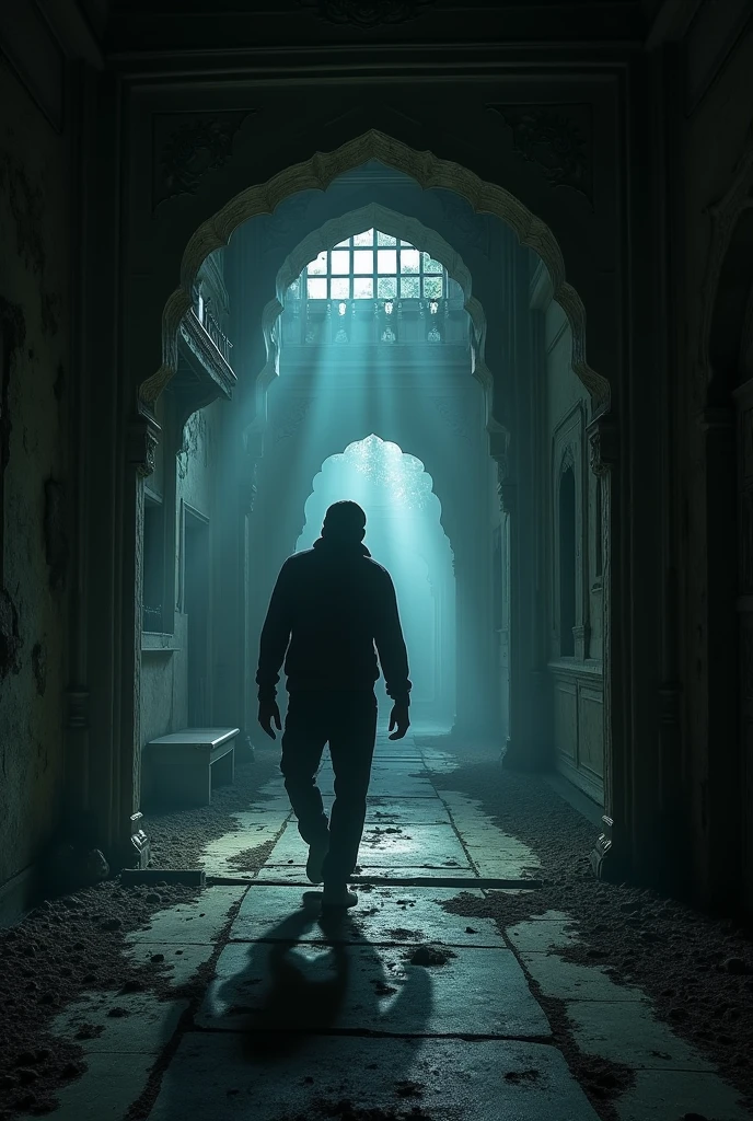 (Horror story title : Night behind the door of the old mosque)
Scene 10: Hasan Exits the Mosque - Picture of Hasan exiting the mosque with quick steps, closing the mosque door behind him.
- There is a feeling of relief and fear at the same time., with a promise in his heart Hasan would never return to the mosque alone at night.