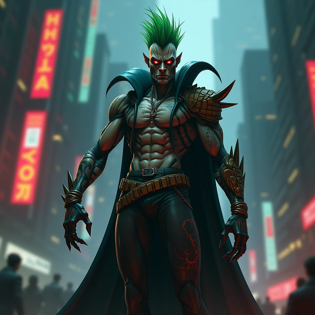 (best quality, 8K, highres, masterpiece), ultra-detailed, (photorealistic, cinematic), illustration painting of a luminous and enchanting bad guy undead/human-like creature with vibrant and dynamic anime-style colors. The creature, with dark, colorful hair, strikes a dynamic pose in a brilliantly lit fantasy realm environment filled with a kaleidoscope of colors. The mid-shot composition and rule of thirds depth of field emphasize intricate details, creating a fantastical realm that bursts with subtle and vibrant colors. The use of light particles enhances the scene's grandeur and awe, making it a stunning visual masterpiece in a double-exposure style. The strong outlines contribute to the scene's cinematic feel, creating a super colorful and visually captivating narrative, Leonardo, Leonardo Style,<lora:EMS-256111-EMS:0.800000>,<lora:EMS-262287-EMS:0.600000>