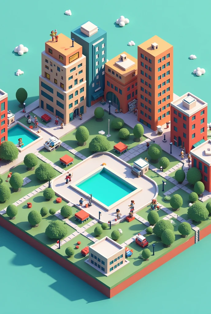 Hello,  create me a city map for a place in Roblox, square in the center ,  square districts ,  size small 